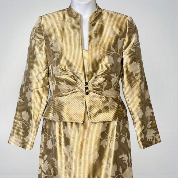 Vintage 90s Kay Unger NY Silk Skirt Suit Size 14 3pc Set Champagne Gold Brocade - Picture 5 of 13
